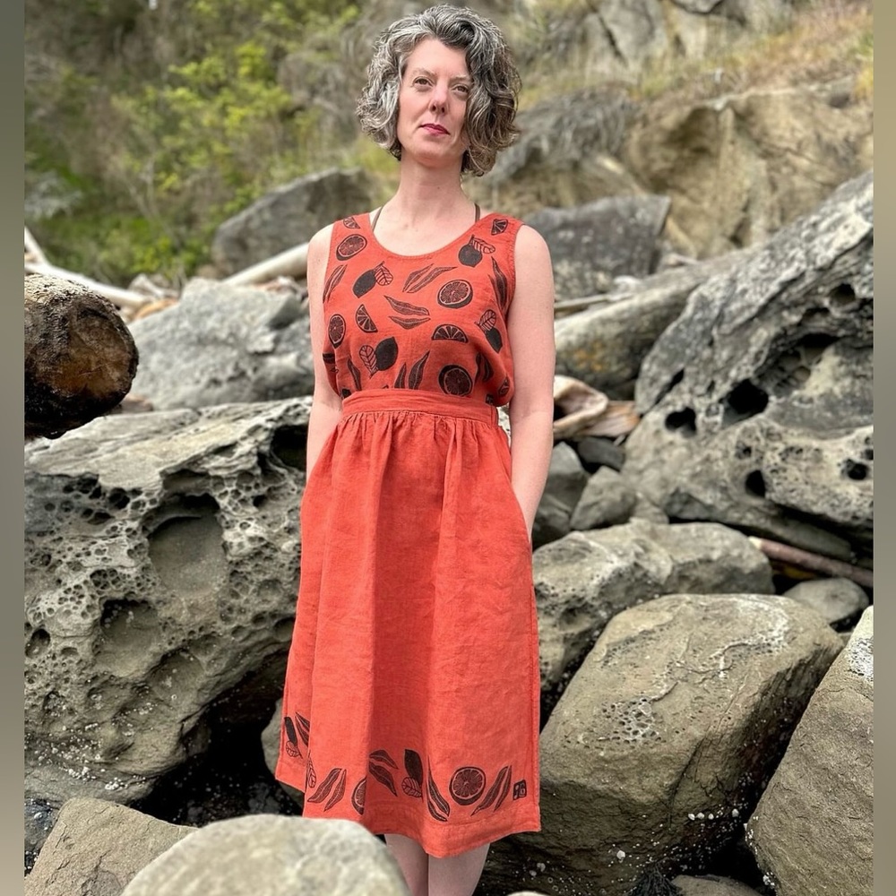 100% Linen Hand Printed Valencia Skirt